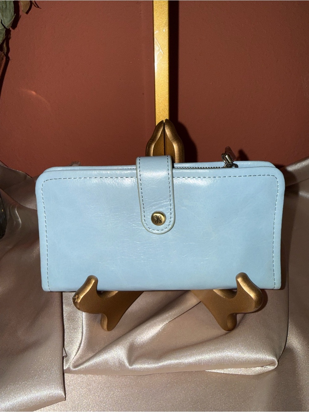HOBO Pale Blue Zip Wallet with Snap Closure